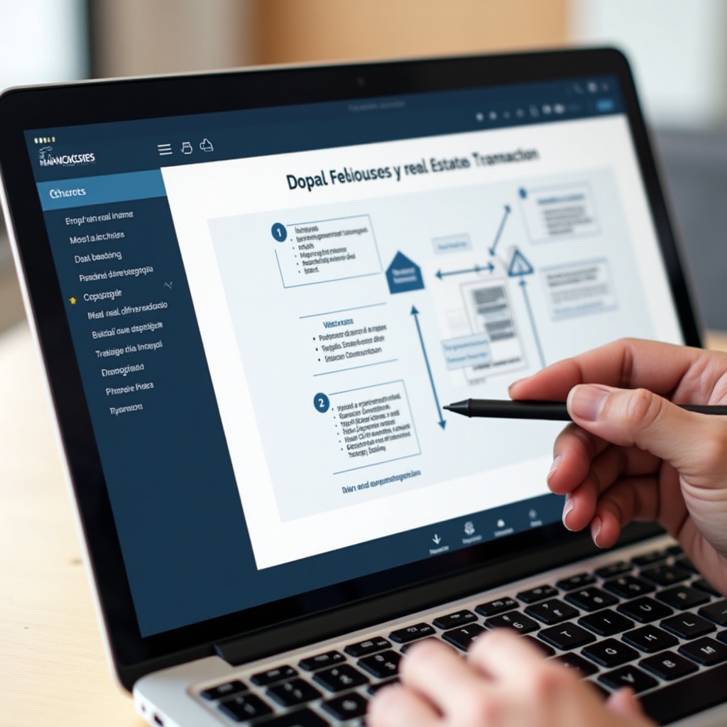 Close-up of a laptop screen showing an online real estate finance course interface